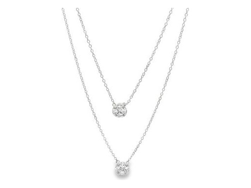 18K White Gold Double-Layer Necklace with Clustered Natural Round Diamonds